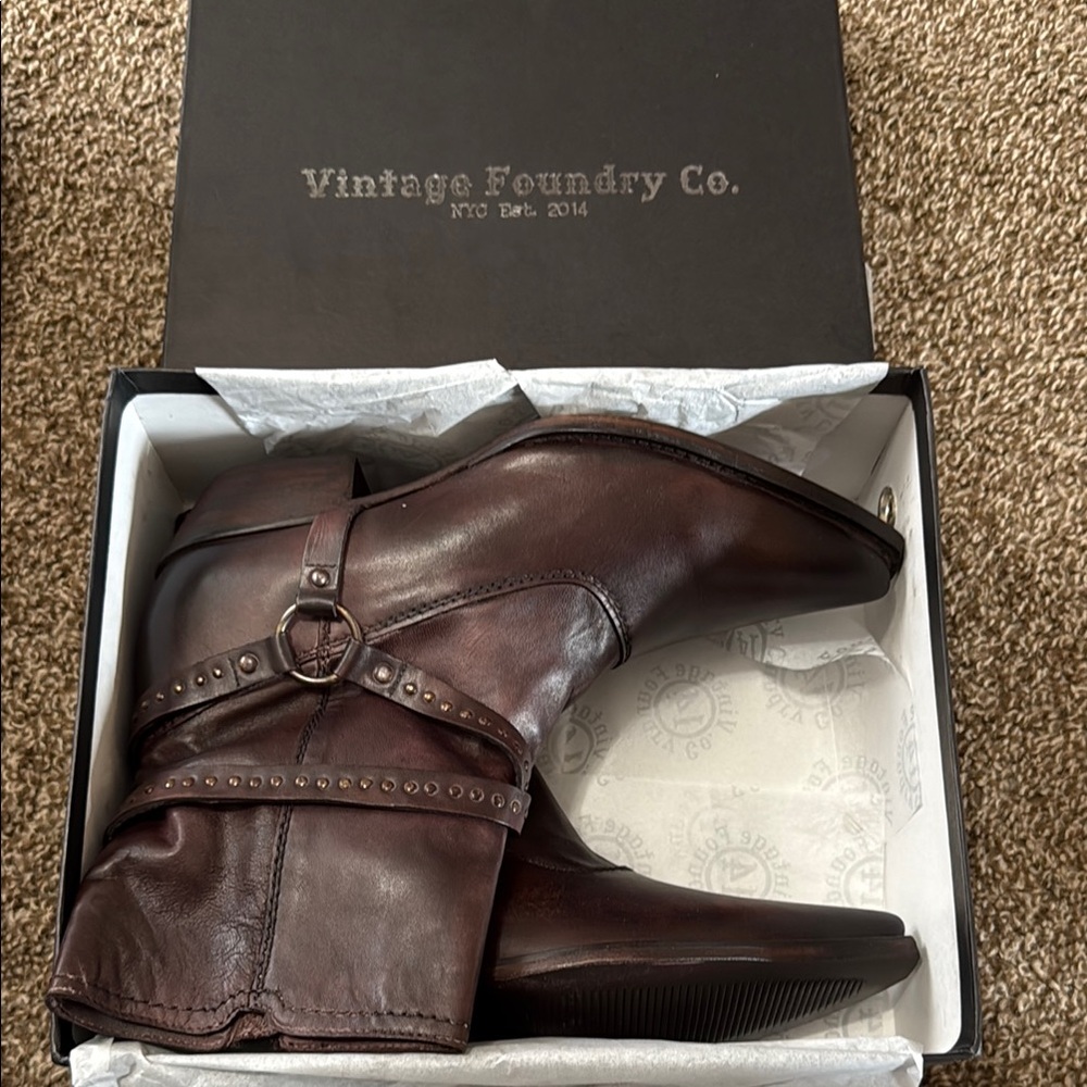 Frye Brown Leather Heeled Boots with Slouchy Ankle Design